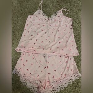 NWOT! RARE FIND! Jessica Simpson PINK Cherry 🍒 Tank Shorts Lace Pajama PJ SET